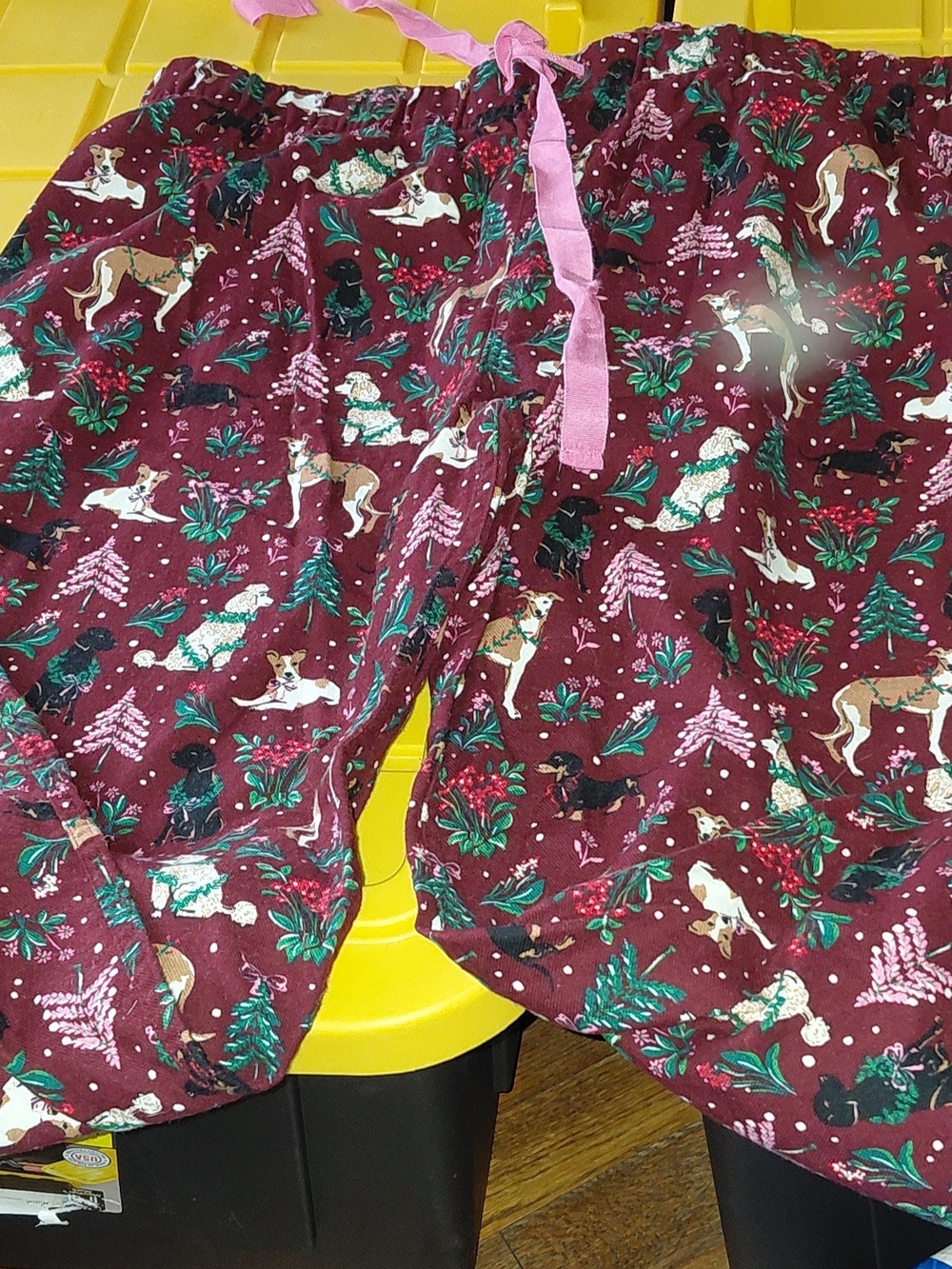 Lands' End Burgundy Dog Print Pajama Pants with Pink Drawstring